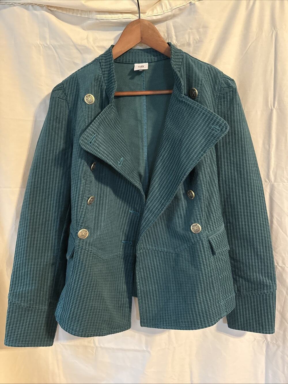 Cabi Green Corduroy Double Breasted Jacket Size M Military Style Fall